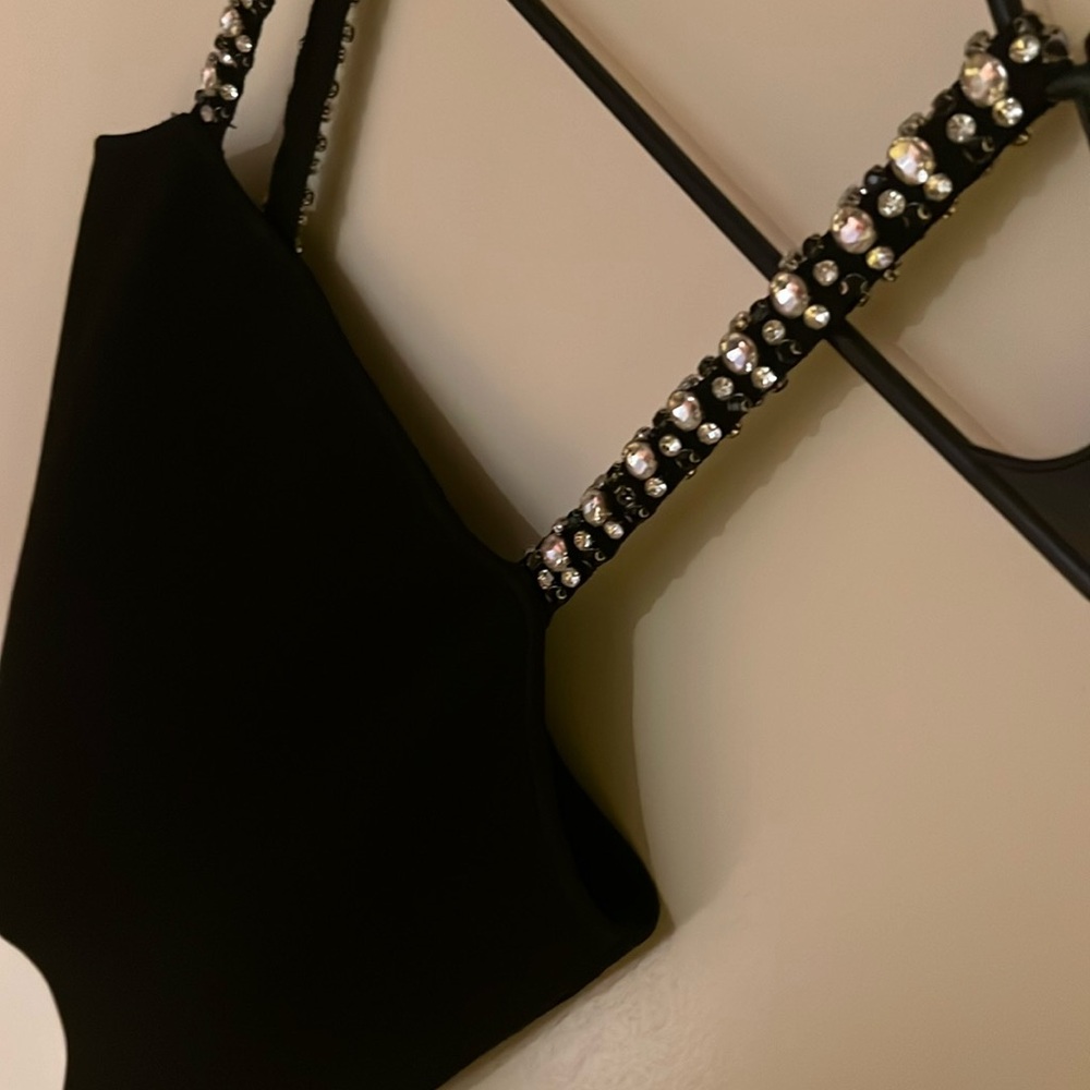 House of Harlow 1960 Black Beaded Strap Tank Top